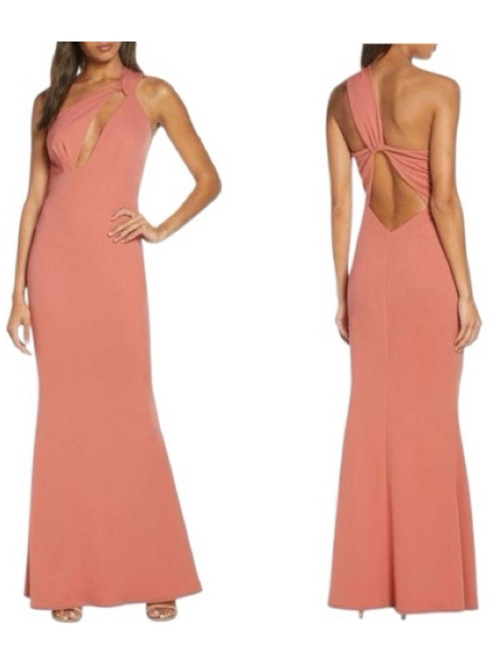 Katie May One-Shoulder Coral Dress with Twist-Back